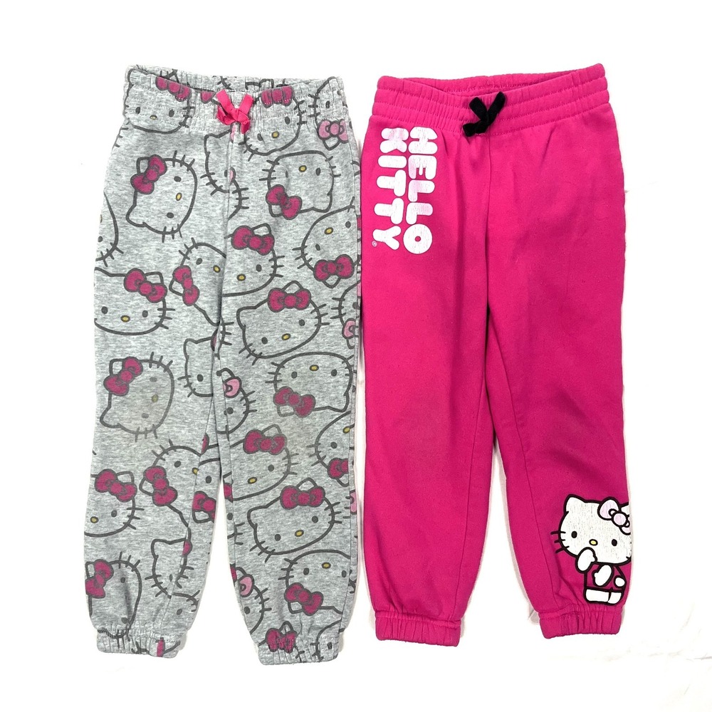 Hello Kitty Toddler Girl 2T Fleece Jogger Pants 2-Pack Pink Grey AOP Cozy Set
